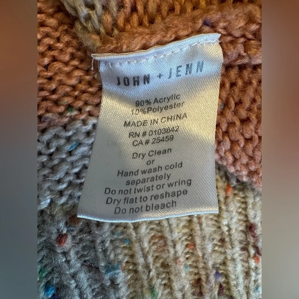 John + Jenn Confetti Stripe Lucien Long Sleeve Speckled Tan Sweater Sz S